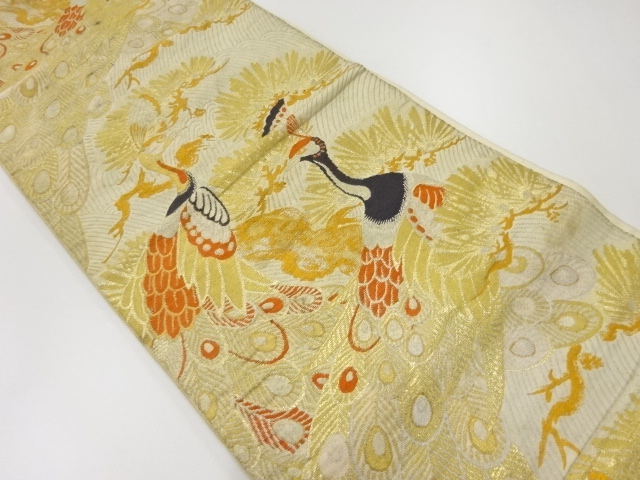 アンティーク　孔雀に松様織出し袋帯（材料）